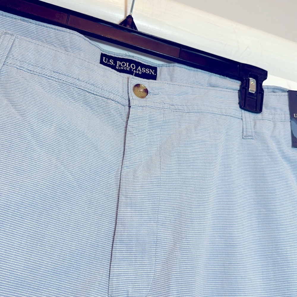 NWT U.S. Polo Assn. Flat Front Striped 12” inseam Cotton Blue Short 46 waist NWT - Picture 4 of 10